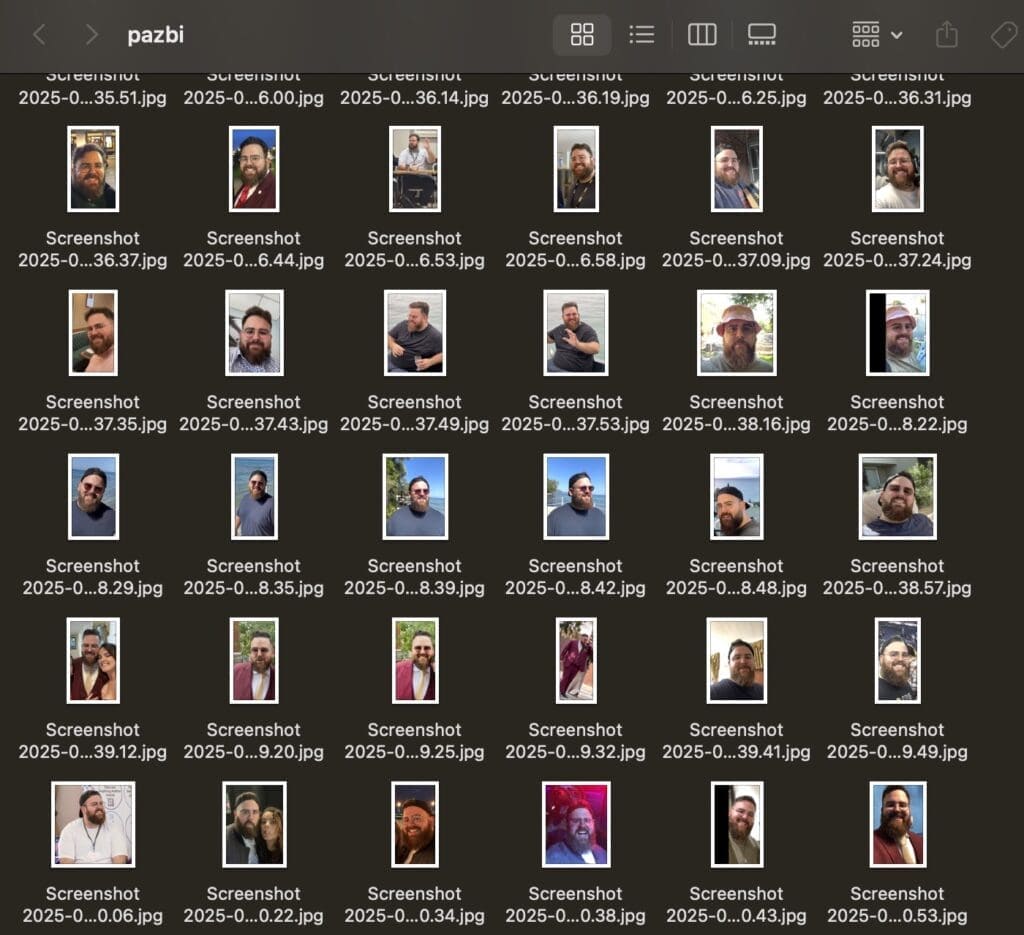 A folder of varied headshot photos prepared as LoRA training images