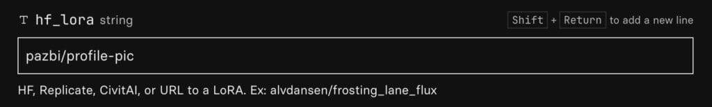 Flux-Dev-LoRA on Replicate with the prompt field and the trained LoRA model URL entered
